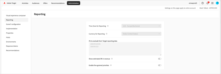 Reporting page
