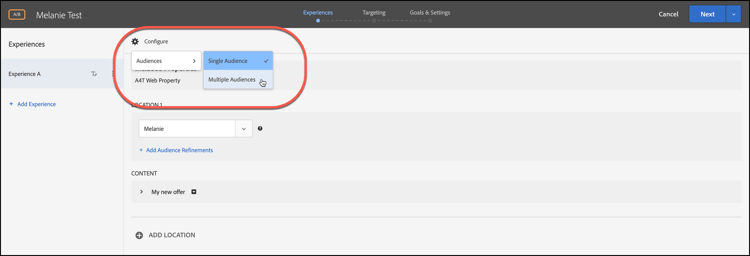 Configure > Audiences > Multiple Audiences