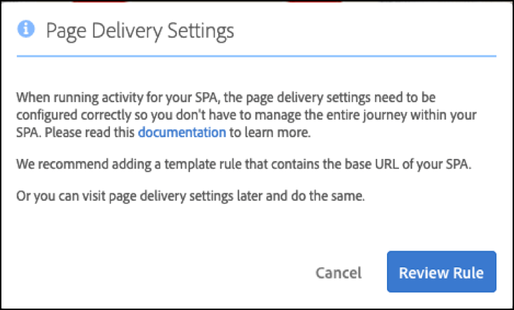 Page Delivery Settings message