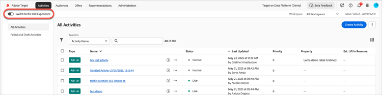 Target UI version toggle
