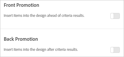 Front Promotion and Back Promotion options in Target UI