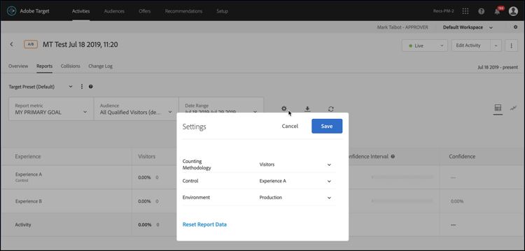 A/B Settings dialog box