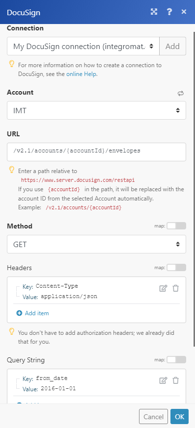 Example Docusign setup