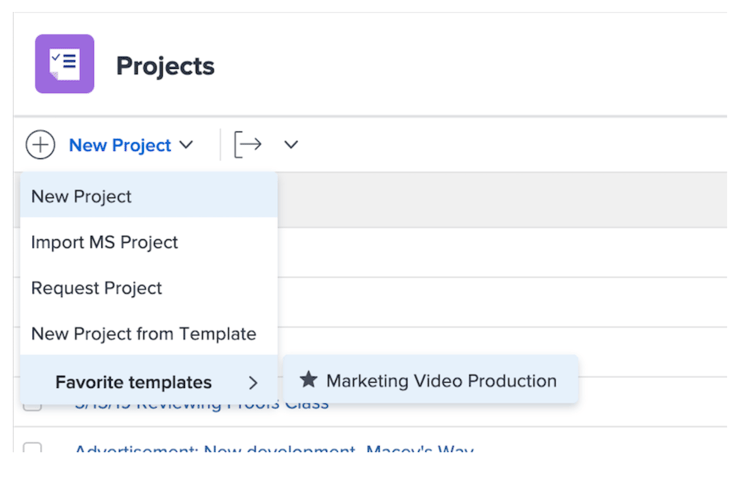 New project favorite templates