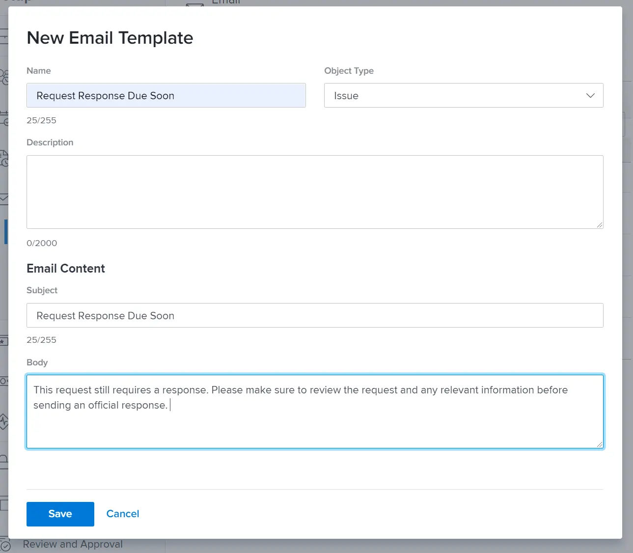 New Email Template window