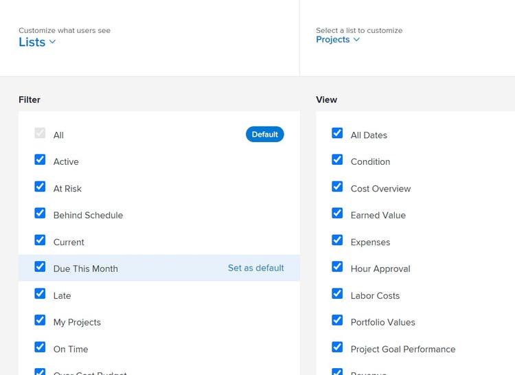 Layout template Lists window with Set as default visible