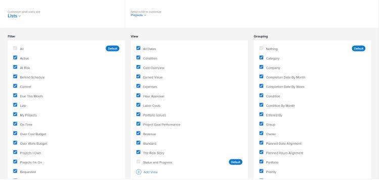 Layout template Lists window