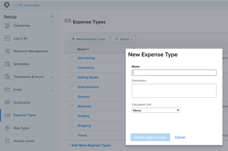 An image of creating a new Expense Type