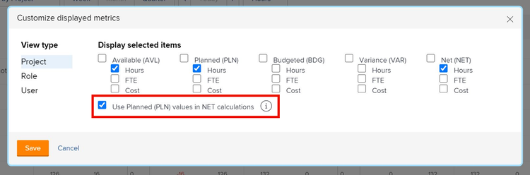 Use planned values in NET calucations option