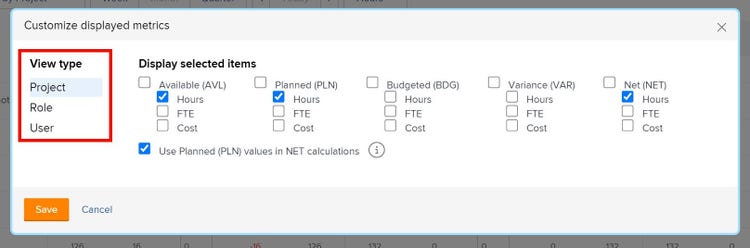 View type options