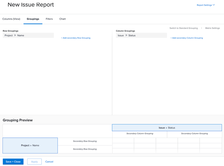 An image of the screen to create a new issue report grouping