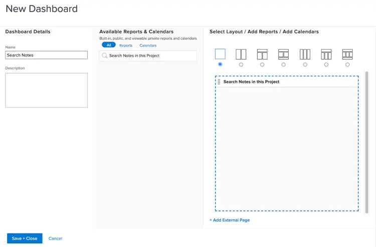 An image of the screen to create a new dashboard