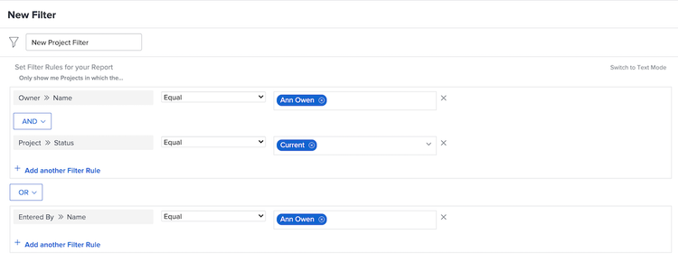 An image of creating a filter with OR statements in Workfront