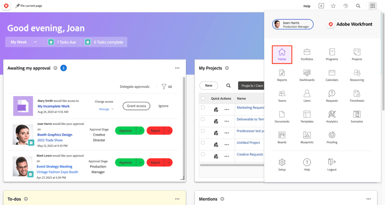 An image of the Home page