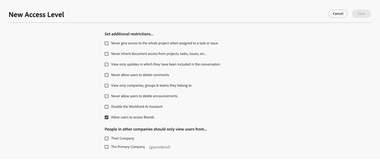 allow access to brands setting