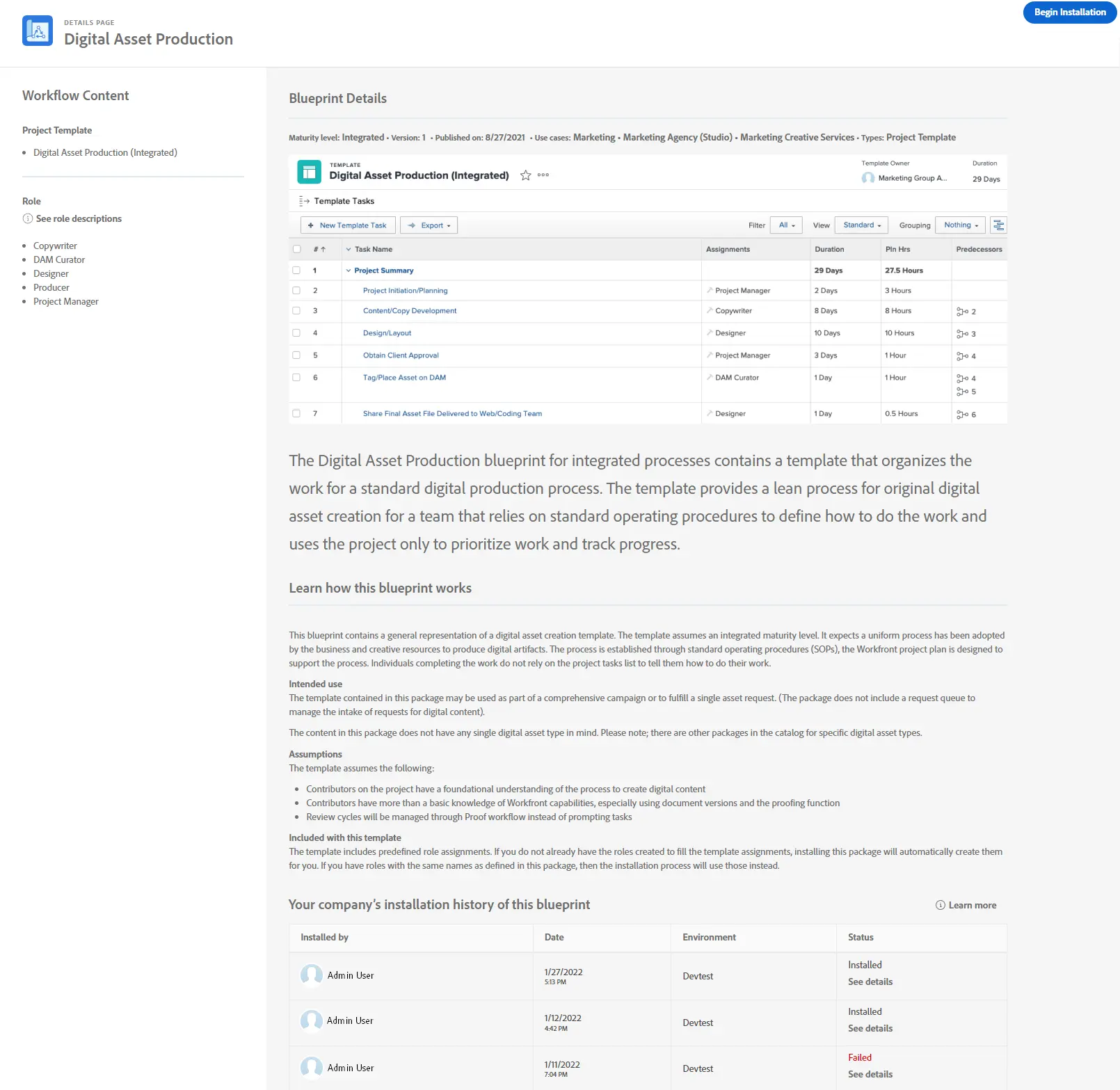 Blueprint Details page