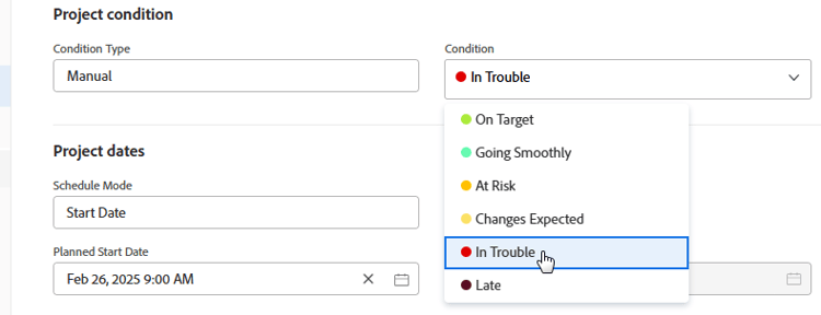 Change condition when editing project