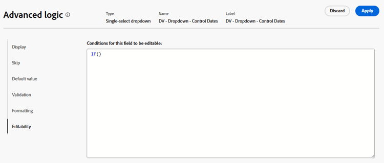 Editability logic builder