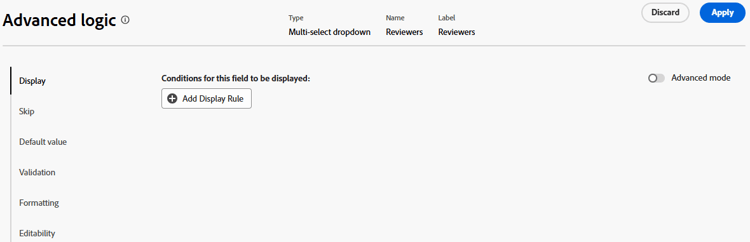 Display logic builder