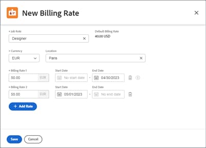 New Billing Rate dialog