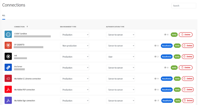 Connection metadata in Connections area