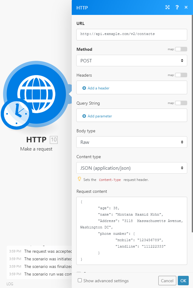 Make a request example