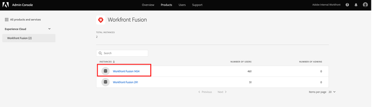 Fusion instance in Admin Console