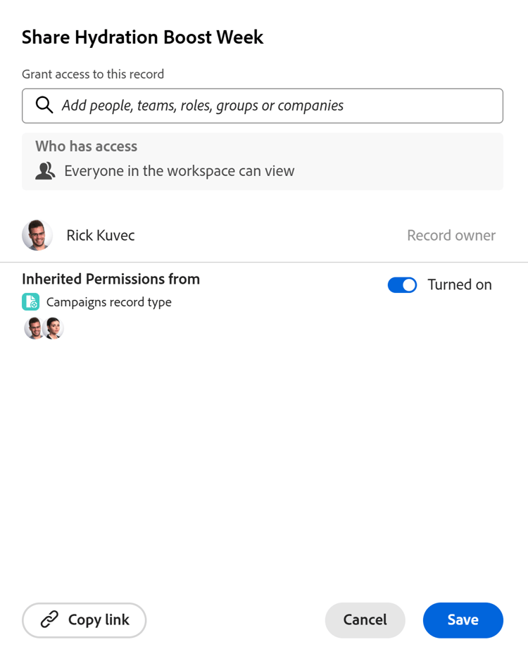 Permissions for records with inherited permissions on