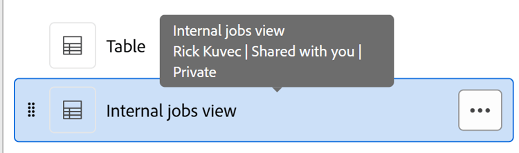 Privately-shared view hover over label