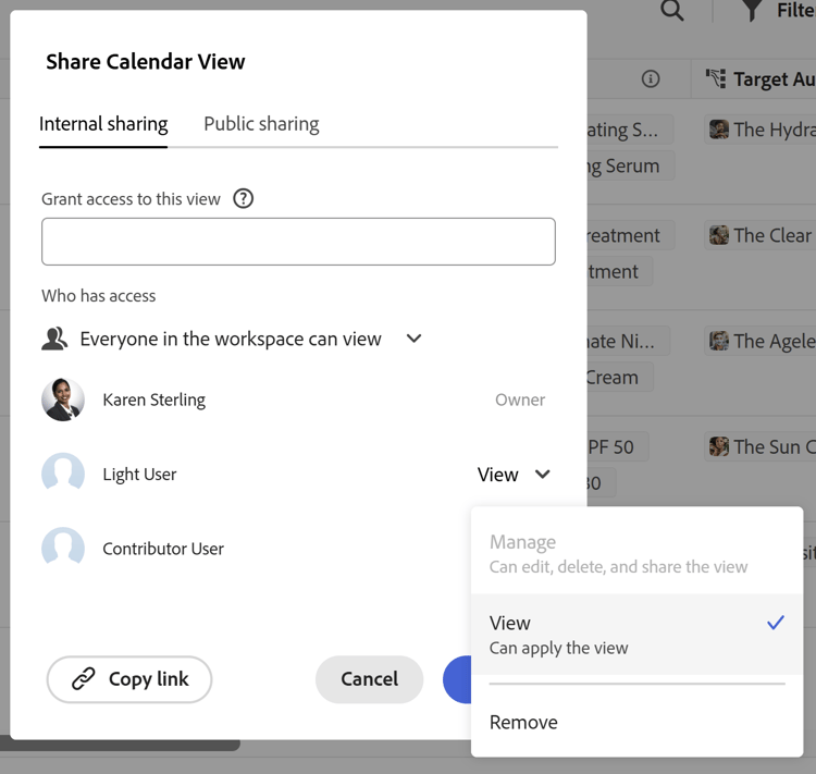 Permissions grayed out for light user on view share