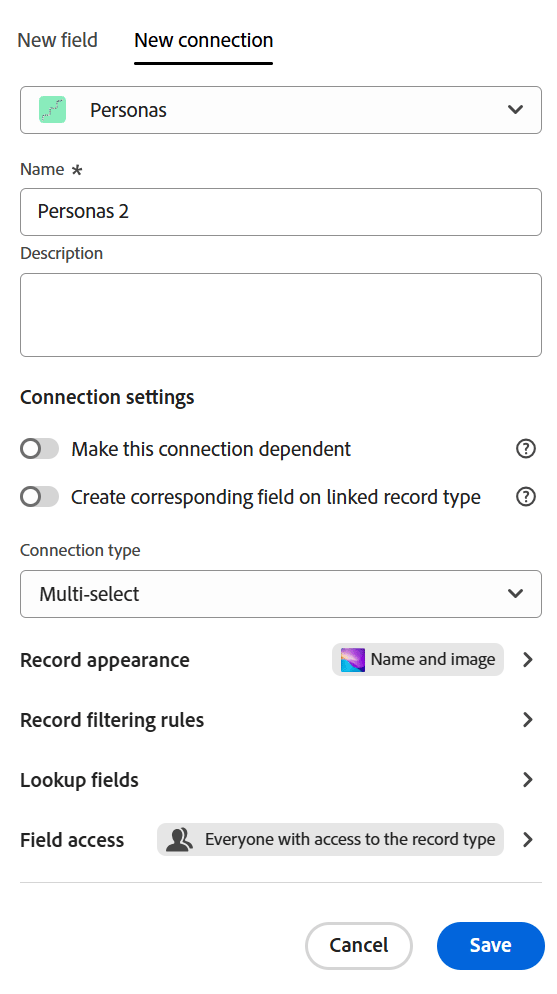 Multi-select connection picker for same-workspace record type