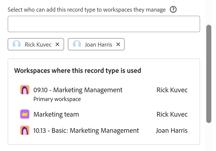 Workspaces where this record type is used