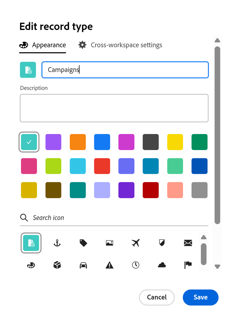 Edit record type box appearance tab