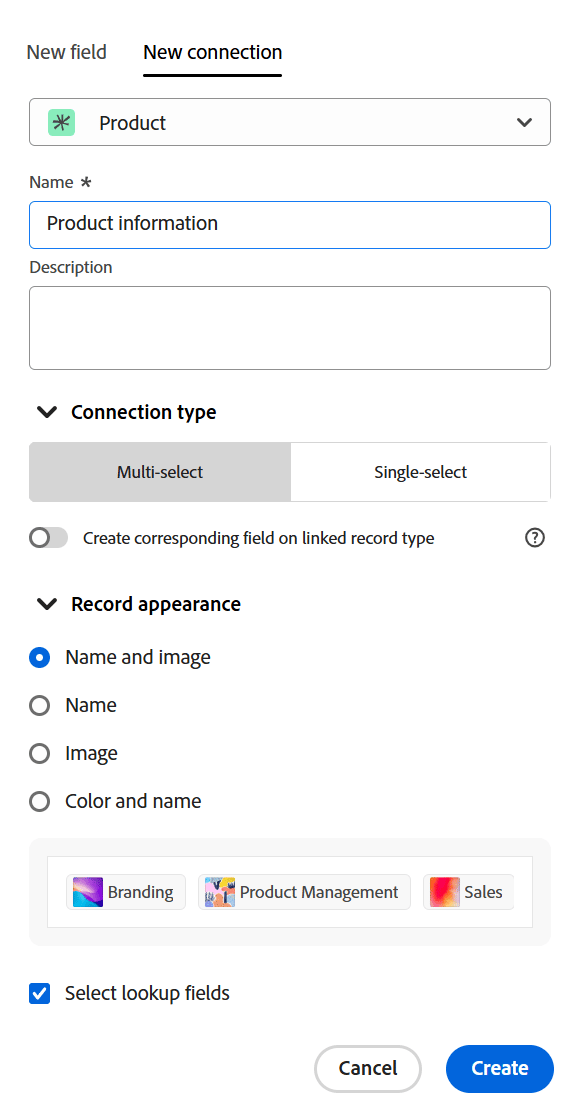 New connection with product record type