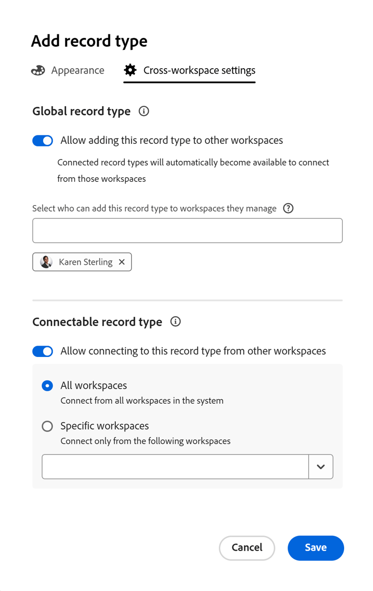 Edit record type box advanced settings tab