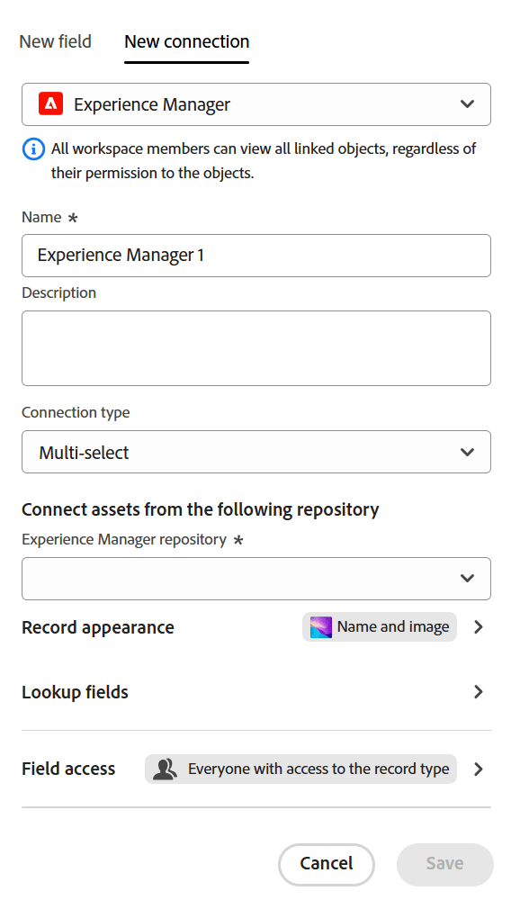 AEM Assets connection selection