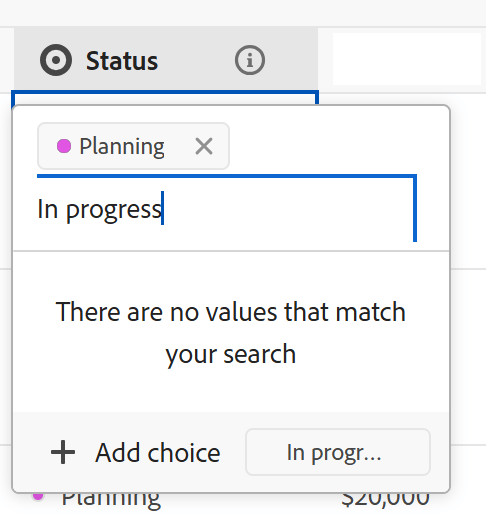 Add choice in single-select field in table view