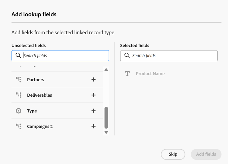Add lookup fields box