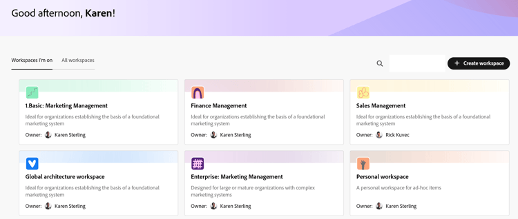 Planning landing page admin