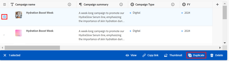 Duplicate icon in toolbar in table view