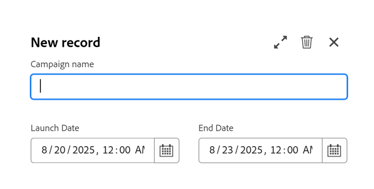 New record box on timeline with unnamed record bar
