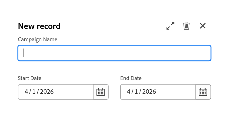 New record box on calendar with unnamed record bar