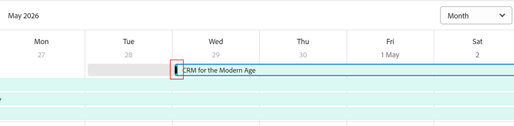 Left-end bar on calendar view to resize