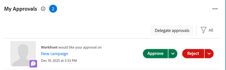My Approvals widget in Home