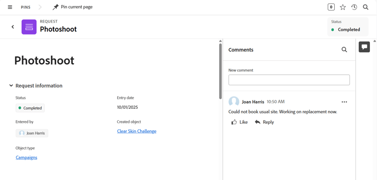 Request page with comment