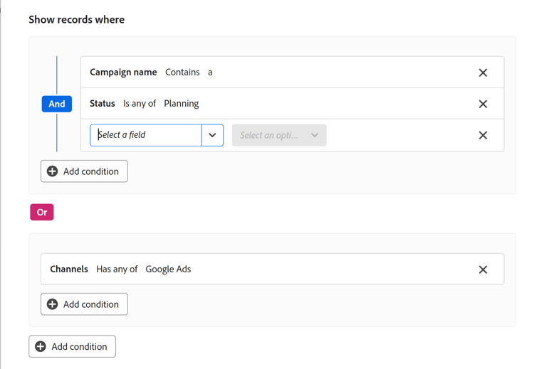 Multi-tiered filters in views