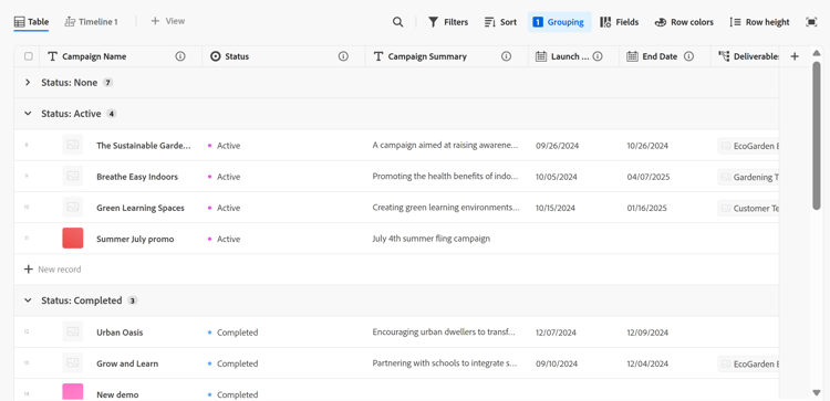 Grouping applied in table view