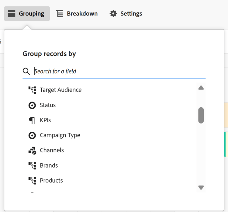 Grouping UI timeline view with linked fields