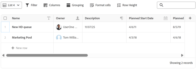 Actions bar in Connected records page List view