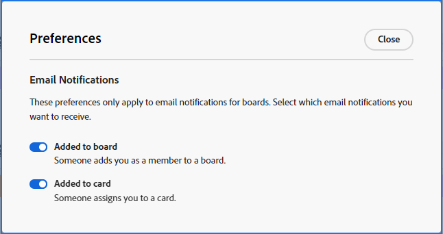 Boards email preferences